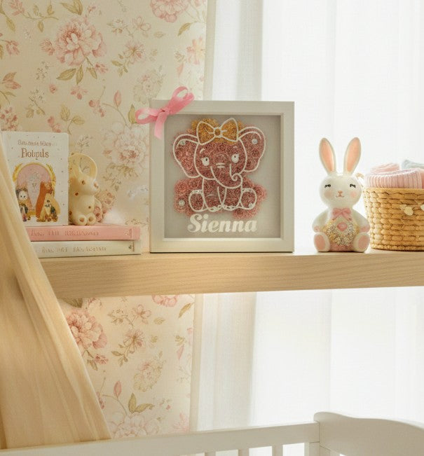 Baby Elephant personalised handmade Wall art Pink