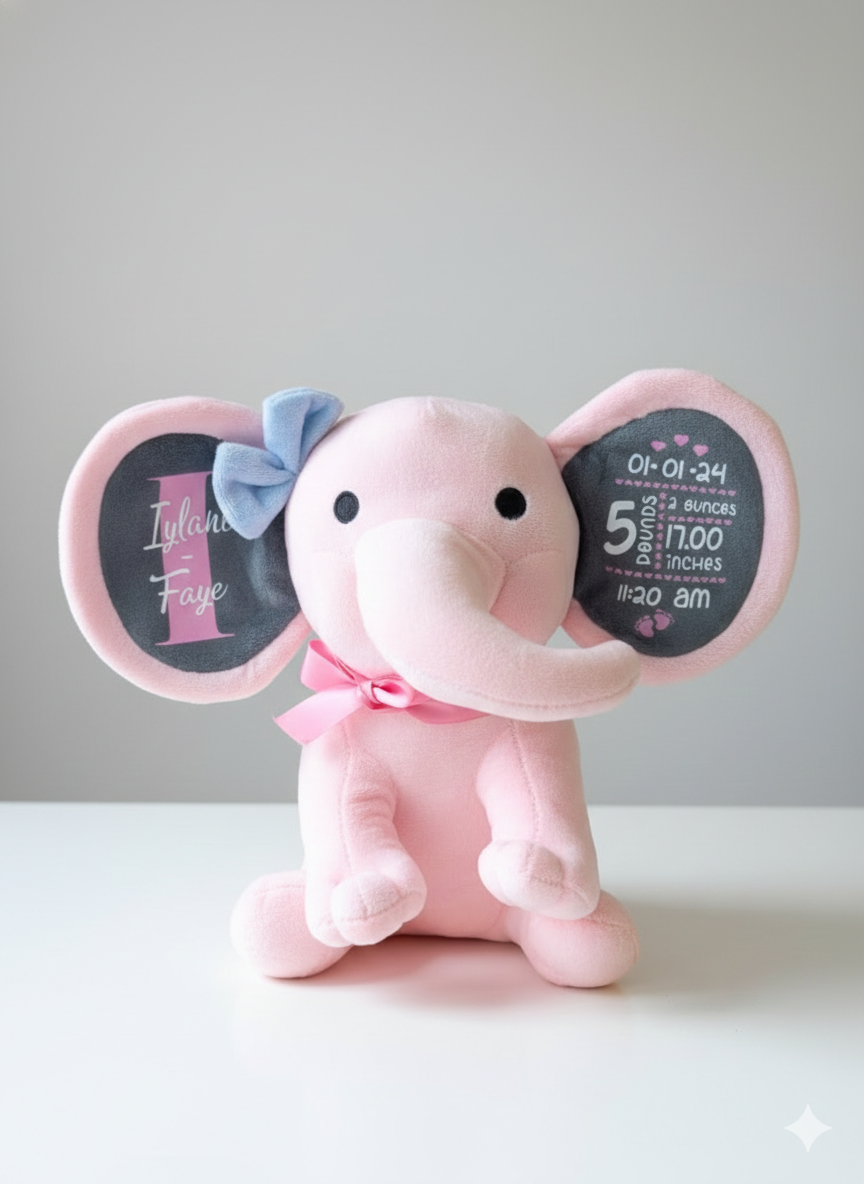Personalised Baby Stats Elephant Pink