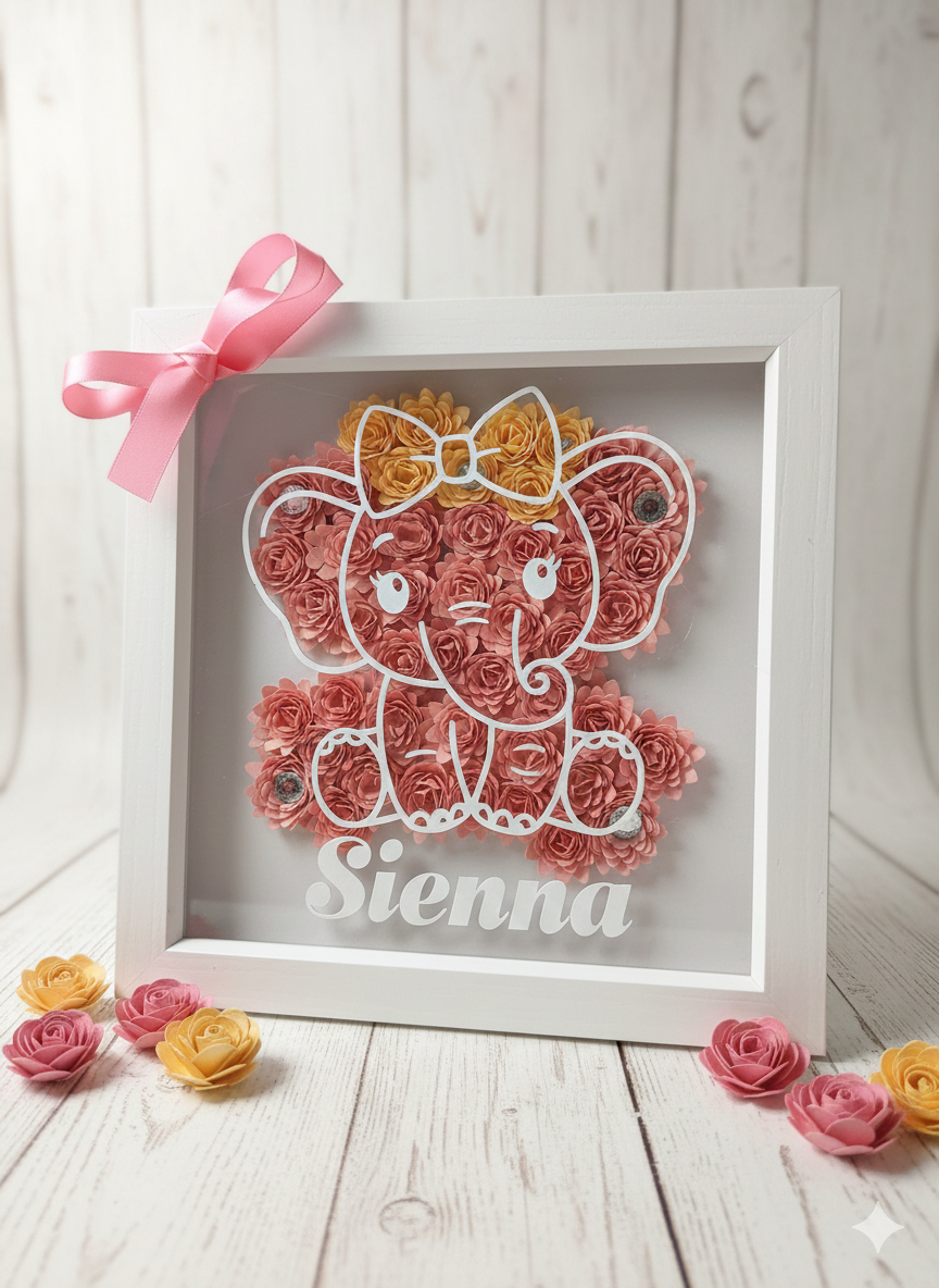 Baby Elephant personalised handmade Wall art Pink