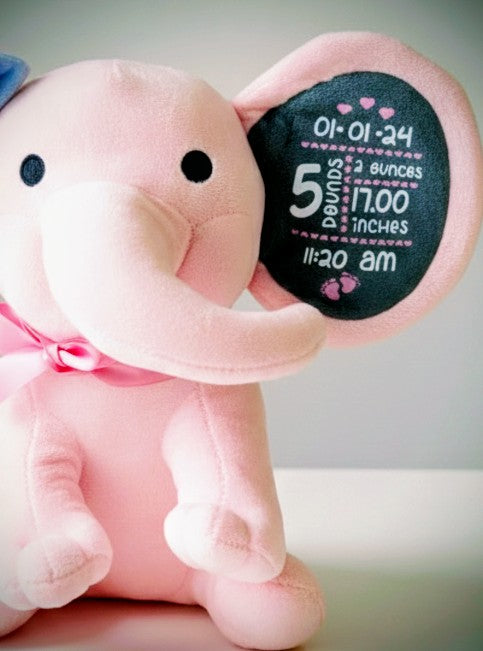 Personalised Baby Stats Elephant Grey