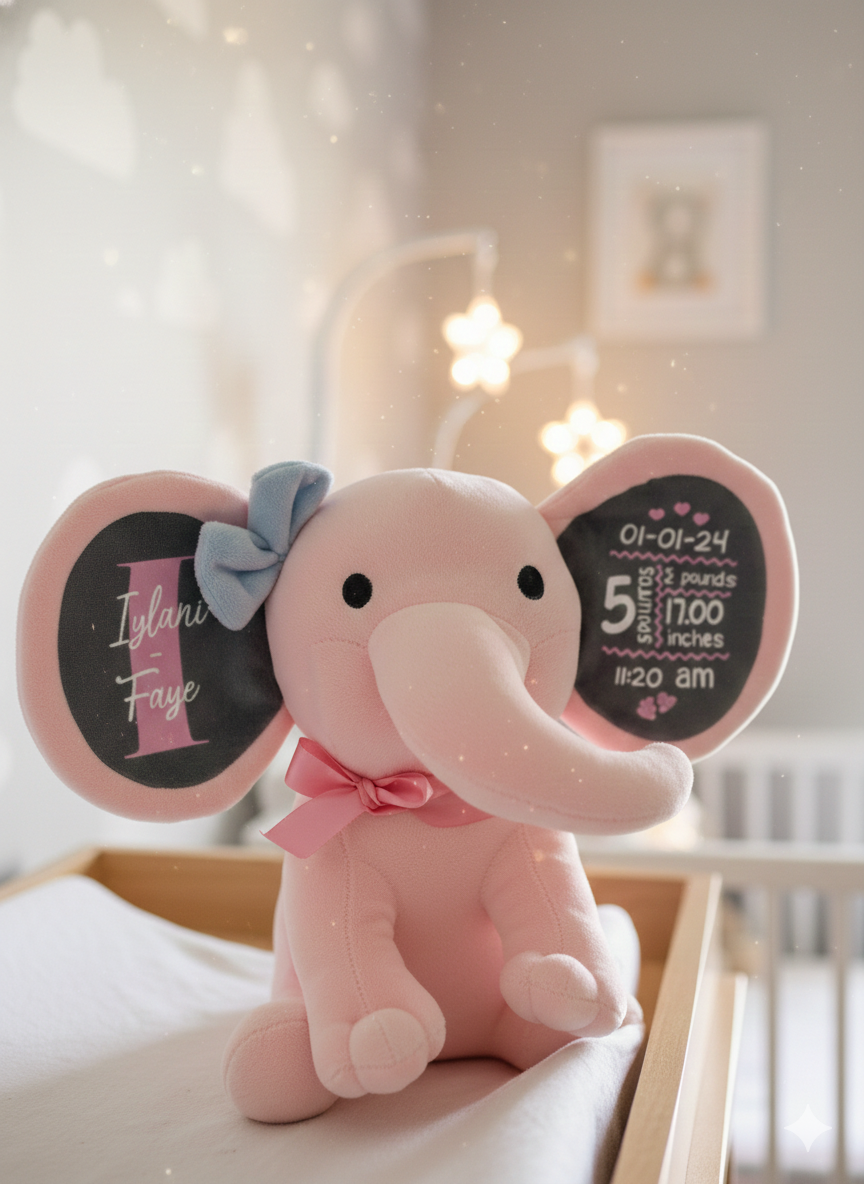 Personalised Baby Stats Elephant Pink