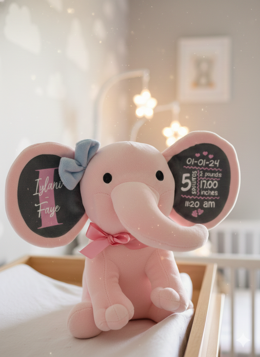 Personalised Baby Stats Elephant Pink