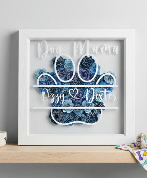 Personalised Dog Mama Cat Mama Pet Handmade Flower Shadow Box